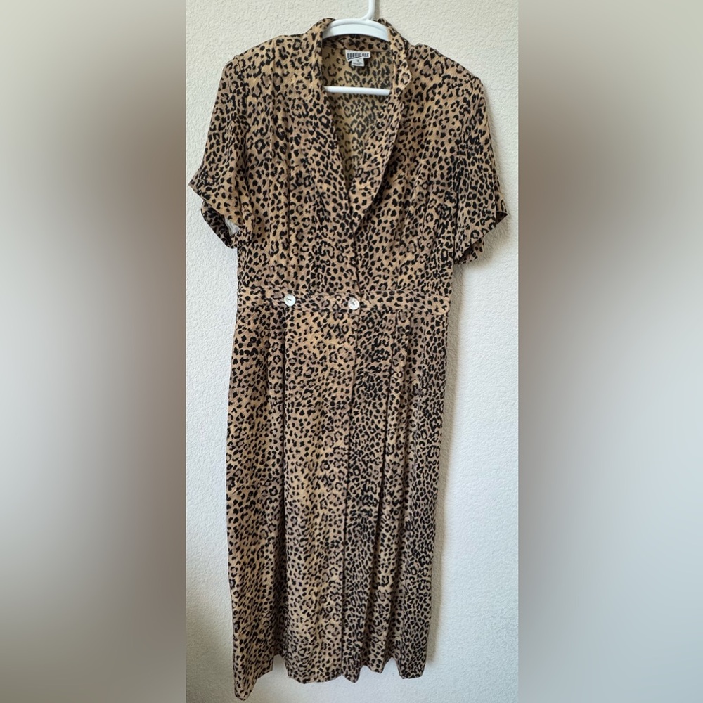Robbie Bee Sz 14100% Silk Collared Dress Faux Wrap Giraffe Leopard Cheetah Print